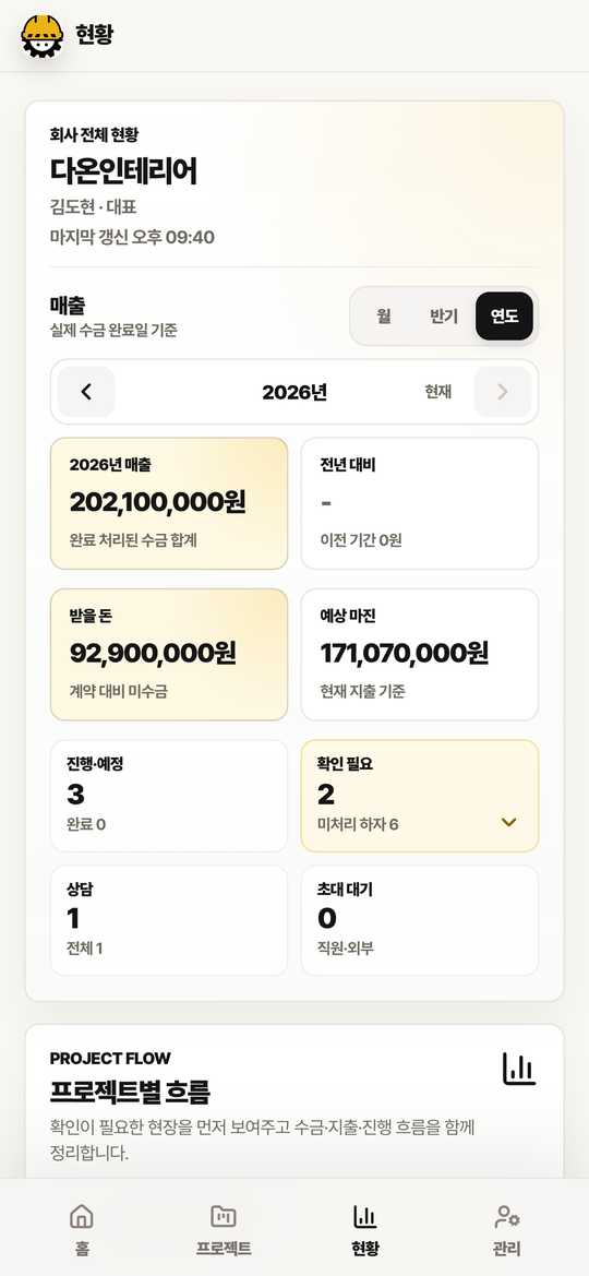 회사 현황 연도 보기 화면.